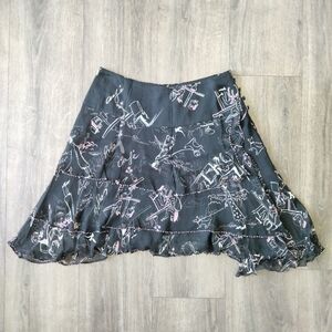 ECI New York Cafe Asymmetrical Fairy Hem Black Silk Skirt w/beads Women's Size 6